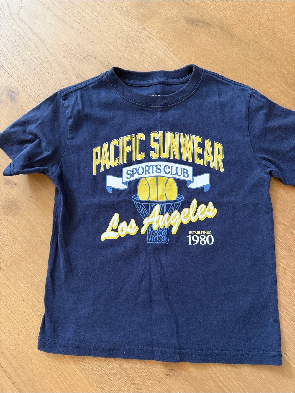 Pacific Sunwear Navy Tee with Yellow & White Los Angeles Graphic